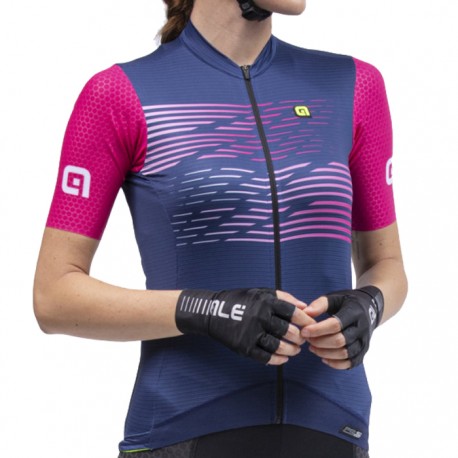 Maillot ciclismo mujer Alé corto PRS Logo Azul Rosa