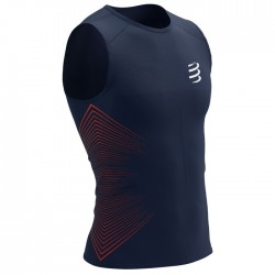 Camiseta Sin Mangas Compressport Performance Tank Azul Rojo