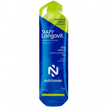 Gel Nutrinovex Longovit 360º 30g CHO 60g Cafeína Manzana Verde