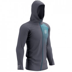 Sudadera Compressport 3D Thermo Seamless Hoodie Zip Gris Azul